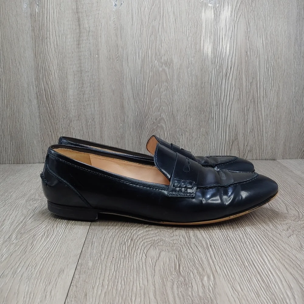 J. Crew Academy Penny Loafer Italian Leather SlipOn Muted Black Patent 8.5 J8501